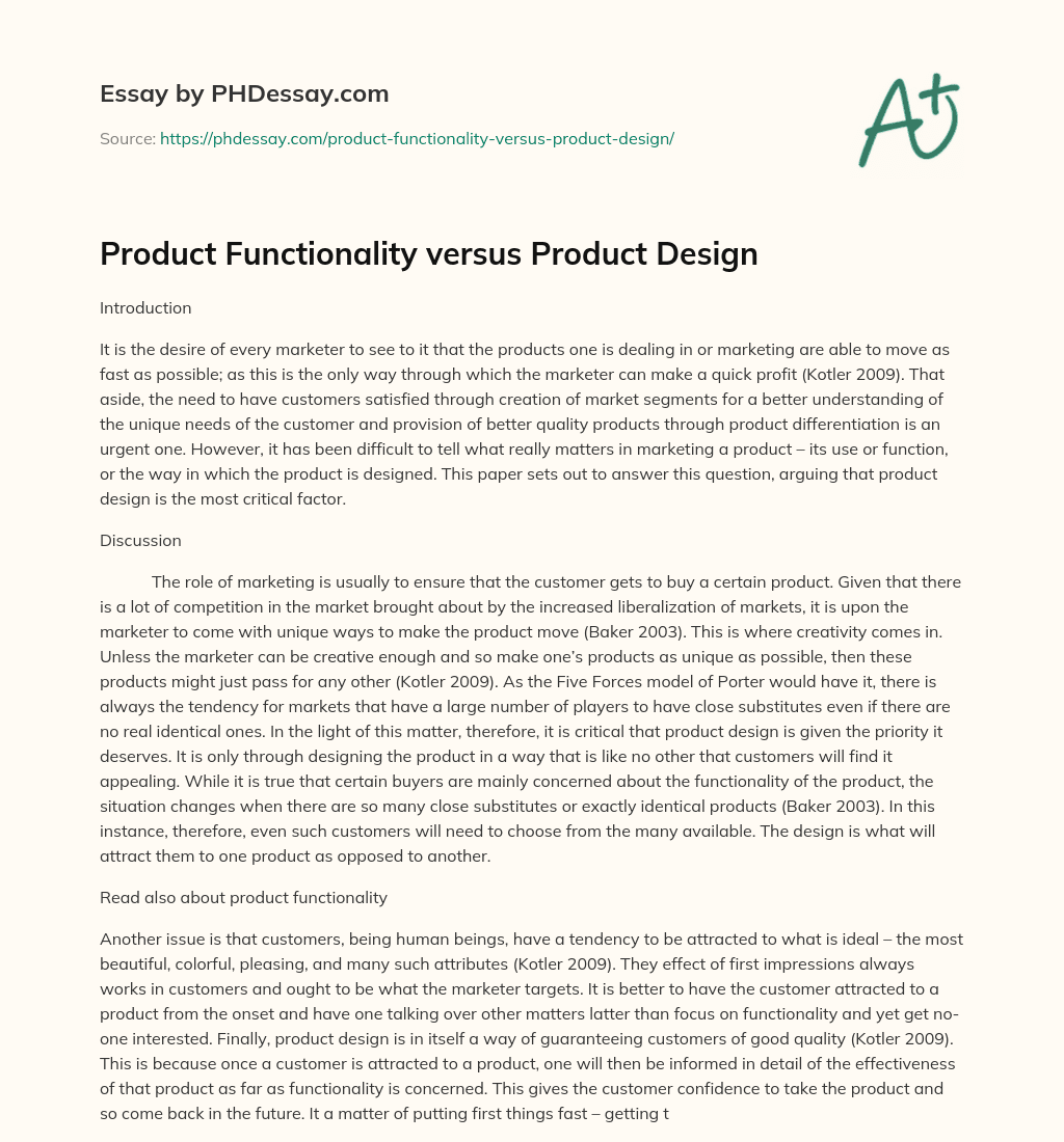 Product Functionality versus Product Design