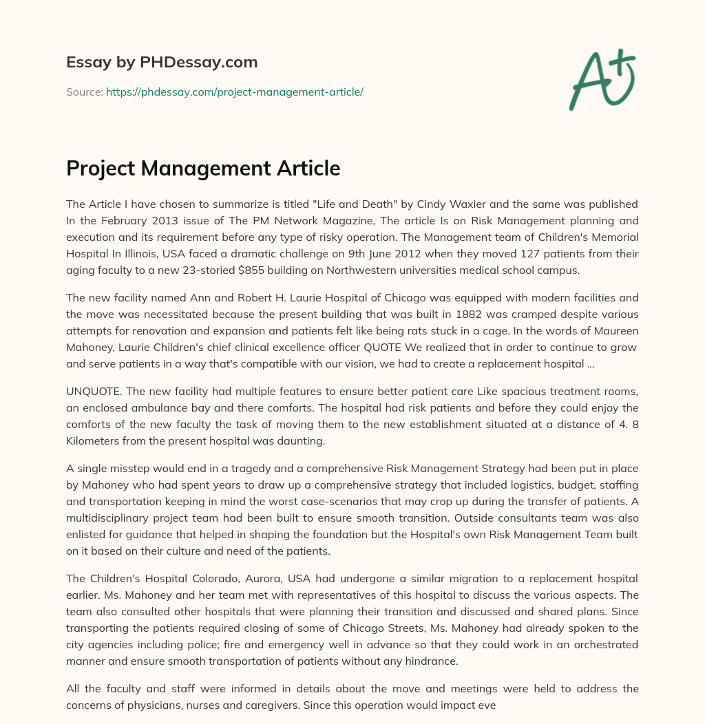 Project Management Article
