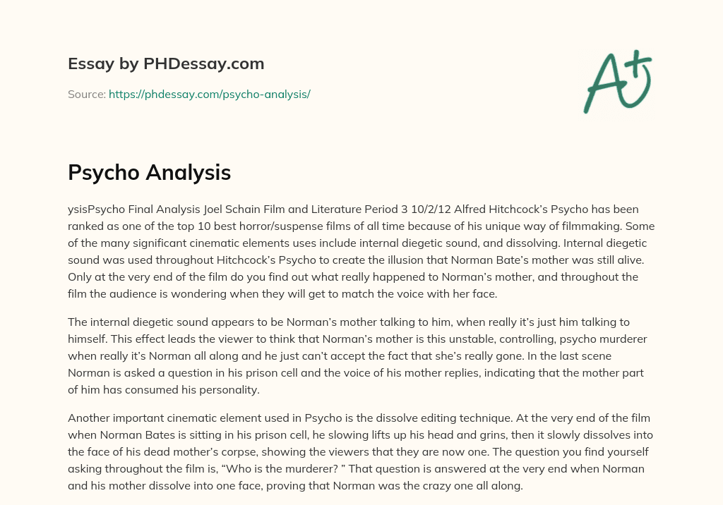 Psycho Analysis (300 Words)