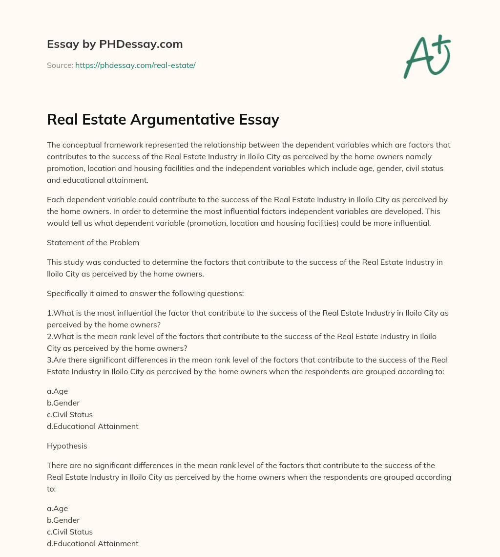 Real Estate Argumentative Essay (300 Words)