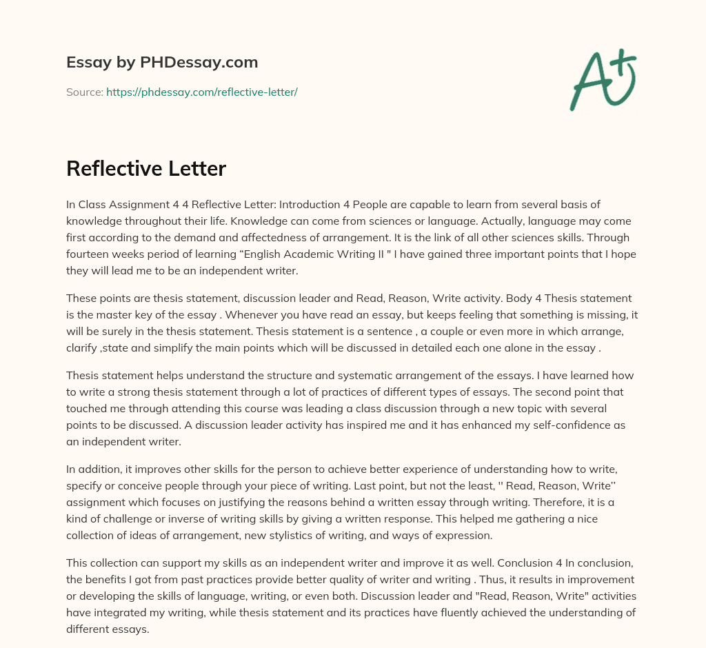 Reflective Letter (400 Words)