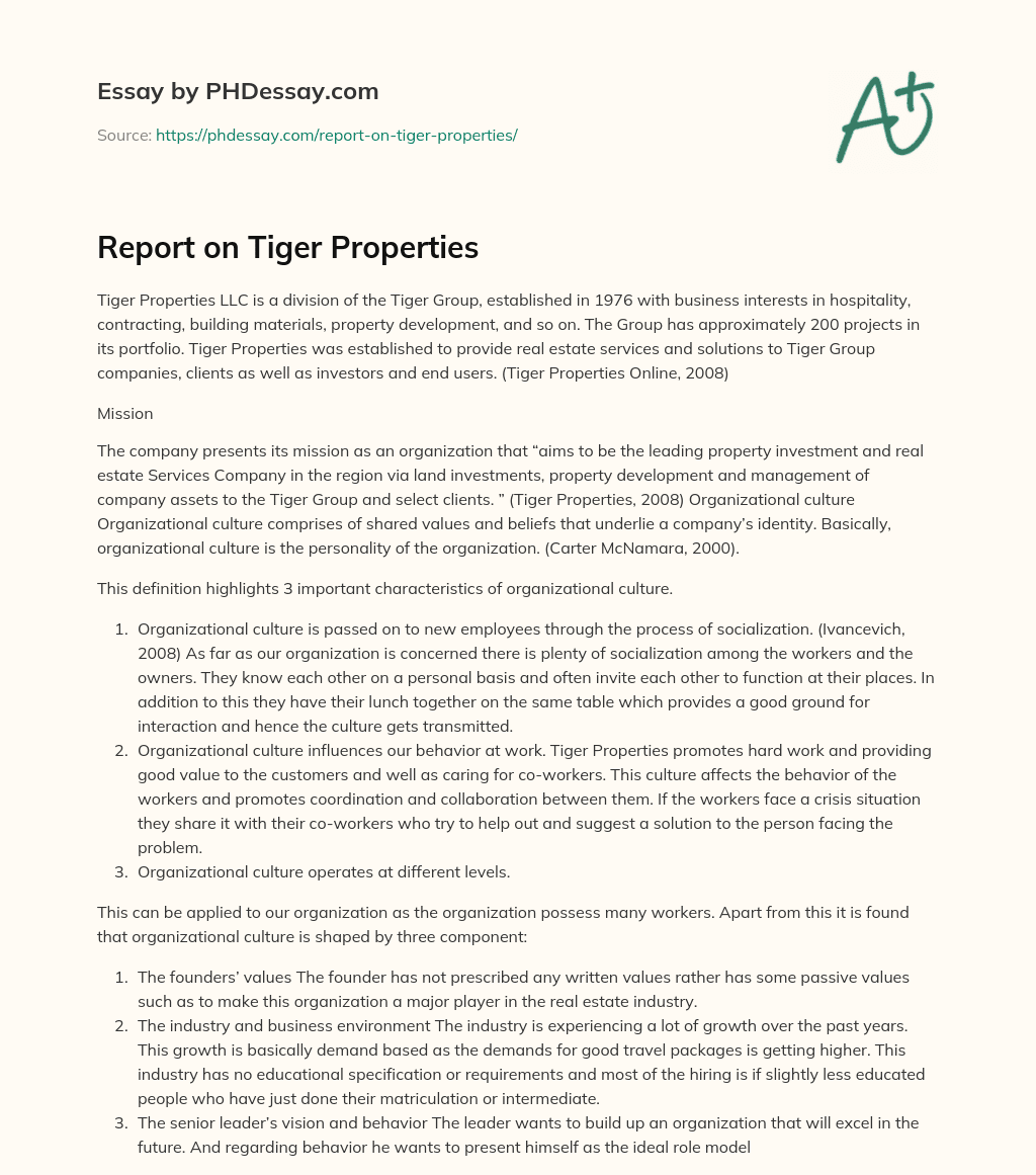 Report on Tiger Properties
