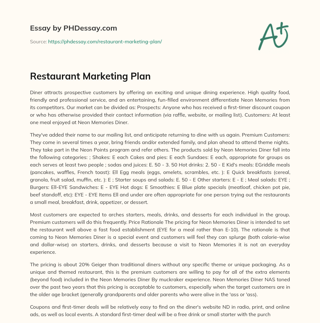 Restaurant Marketing Plan