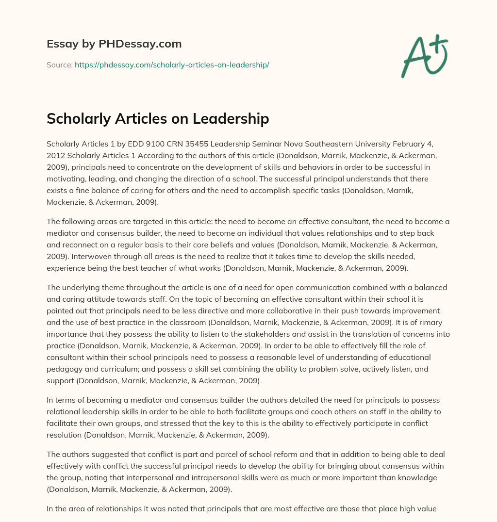 Scholarly Articles on Leadership