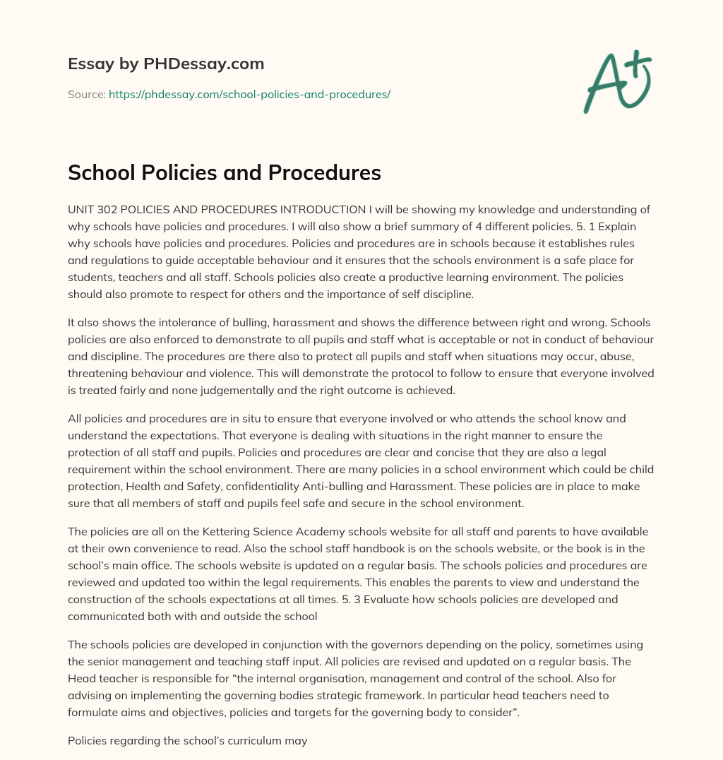 School Policies and Procedures