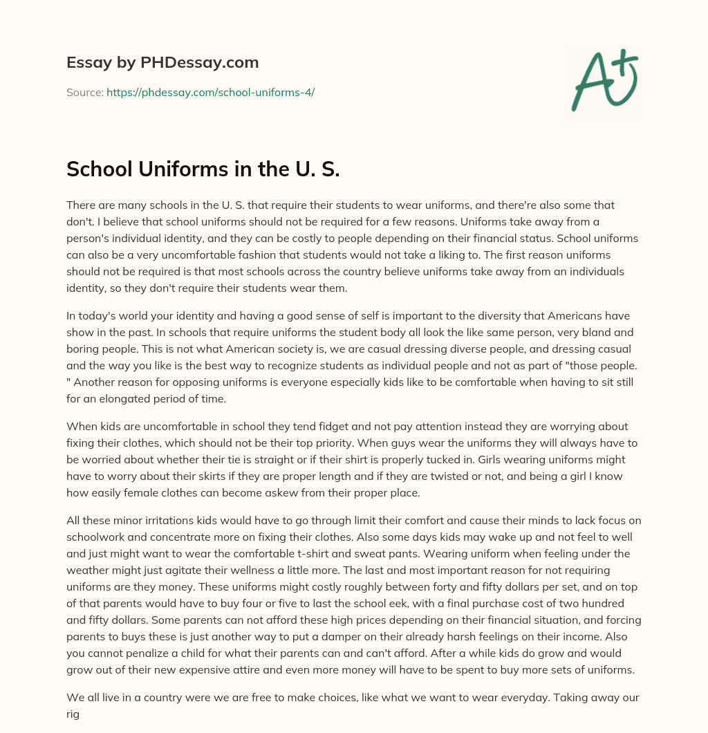 School Uniforms In The U. S. Essay Example (600 Words)