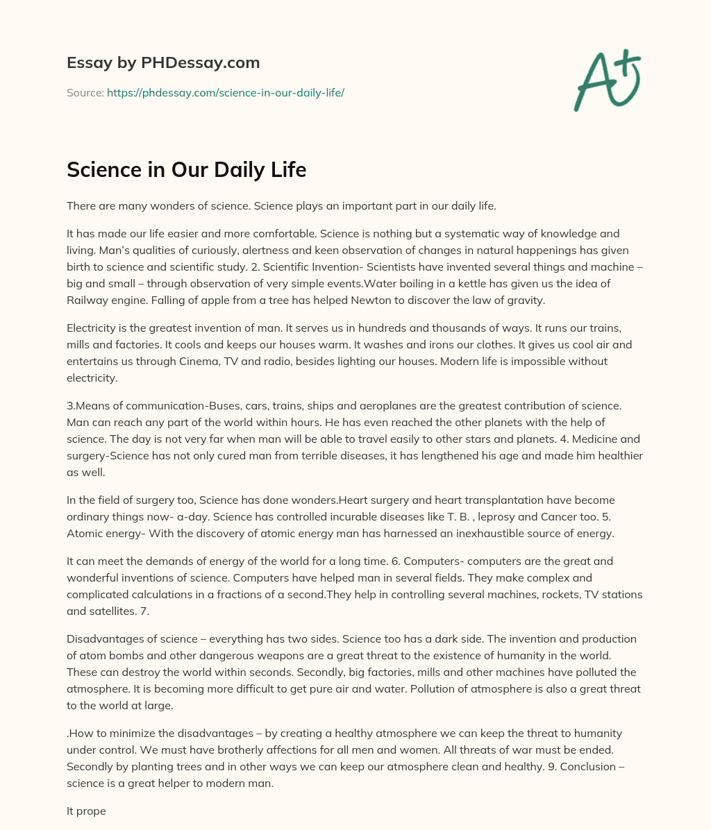 Science in Our Daily Life (500 Words)