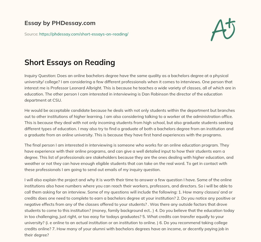 Short Essays on Reading (400 Words)