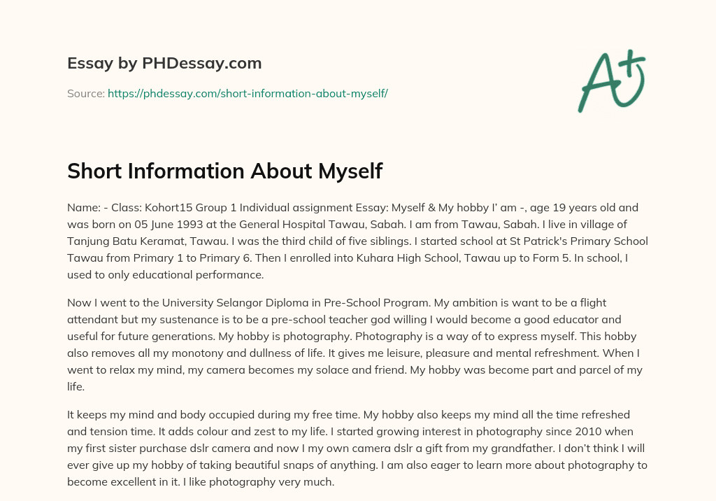 Short Information About Myself (300 Words)