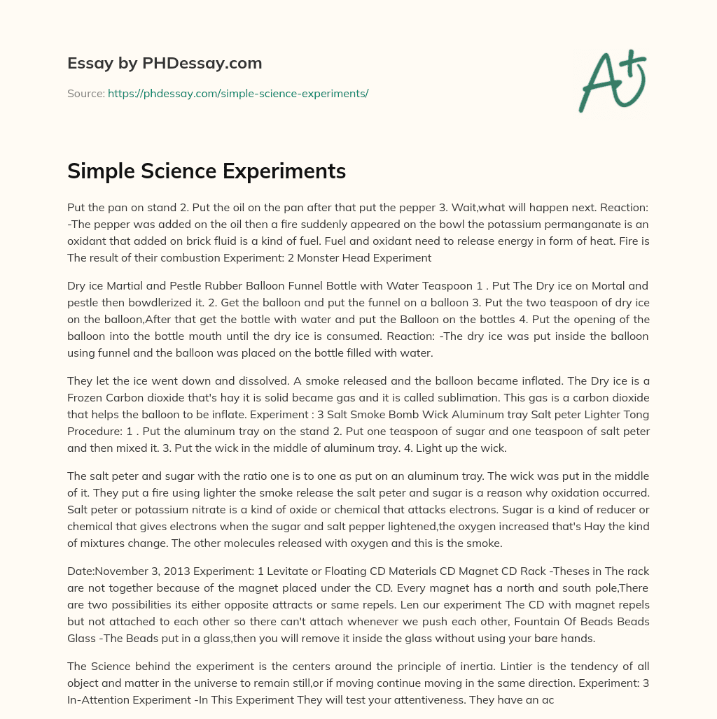 Simple Science Experiments (600 Words)