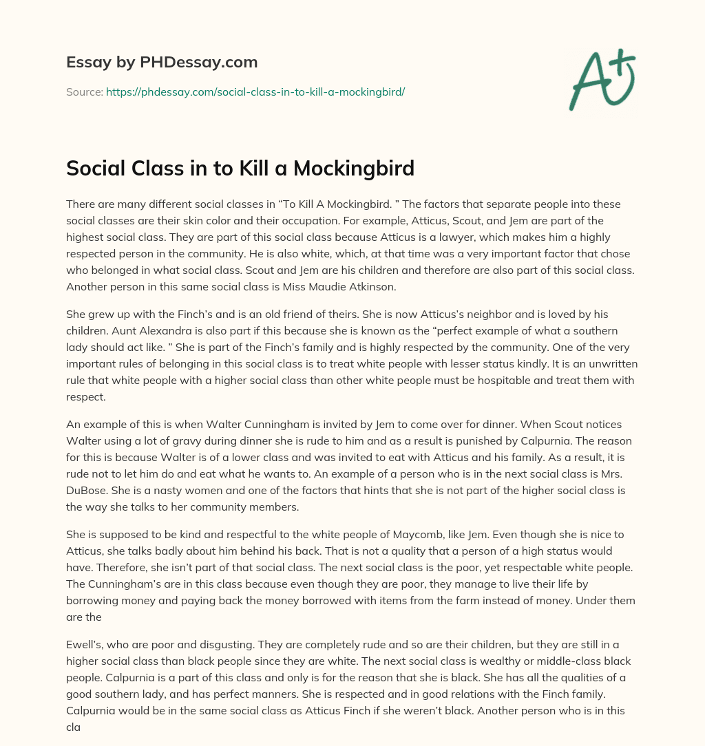 Social Class in to Kill a Mockingbird