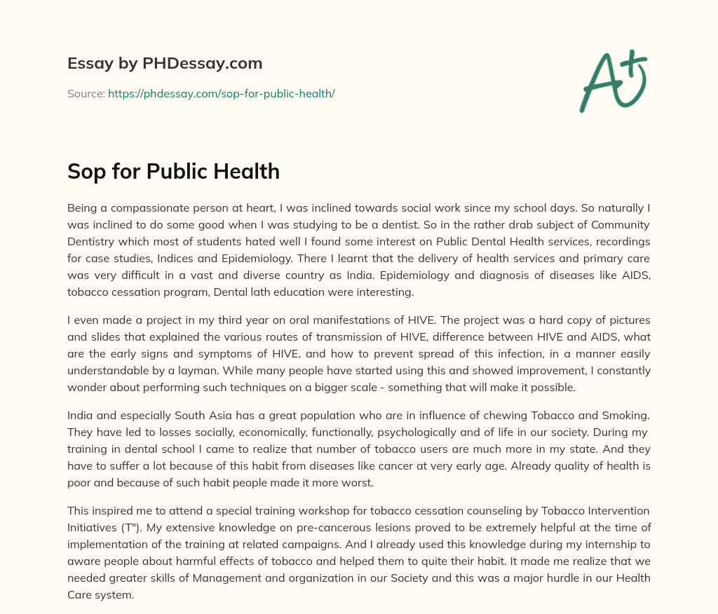 Sop for Public Health (400 Words)
