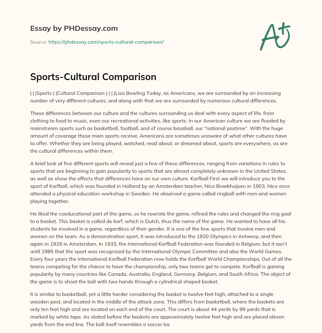 SportsCultural Comparison Compare And Contrast Example