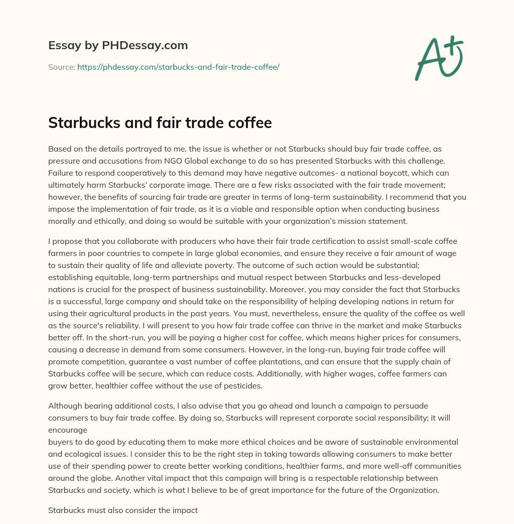 Starbucks and fair trade coffee