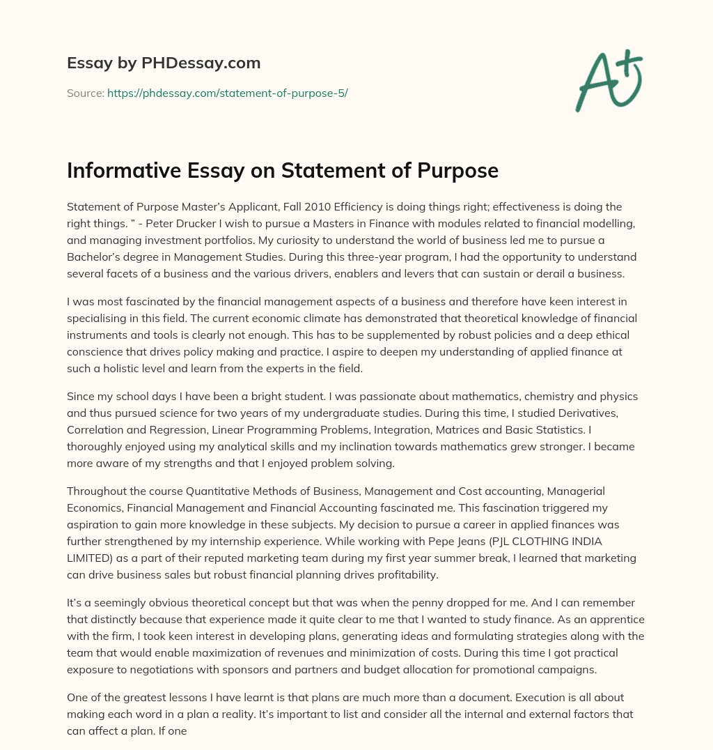 Informative Essay on Statement of Purpose