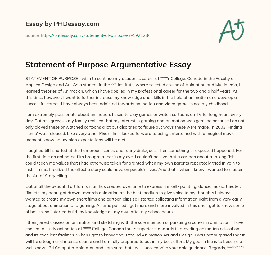 Statement of Purpose Argumentative Essay (500 Words)
