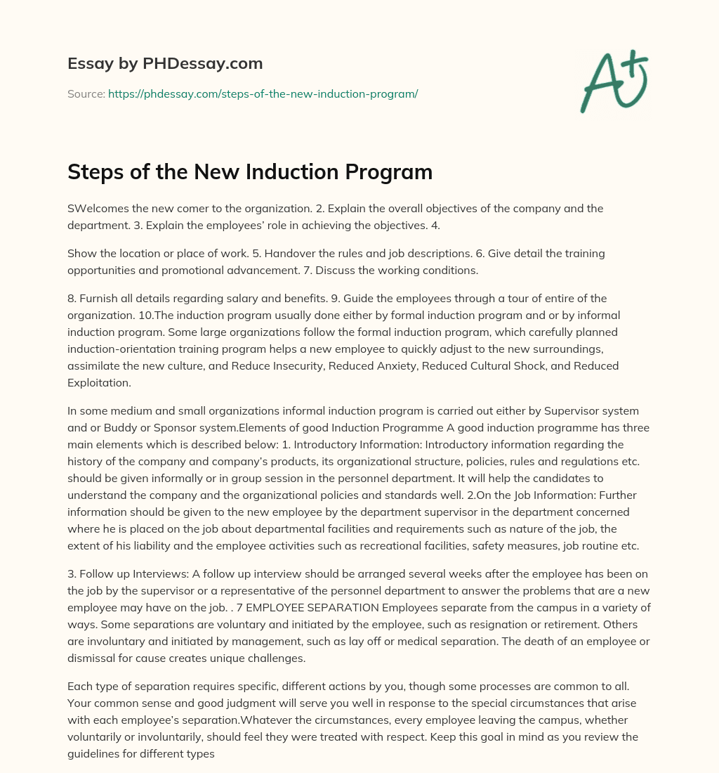 Steps of the New Induction Program