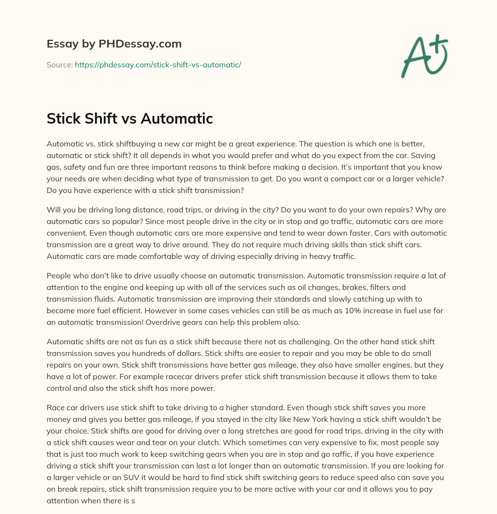 Stick Shift vs Automatic
