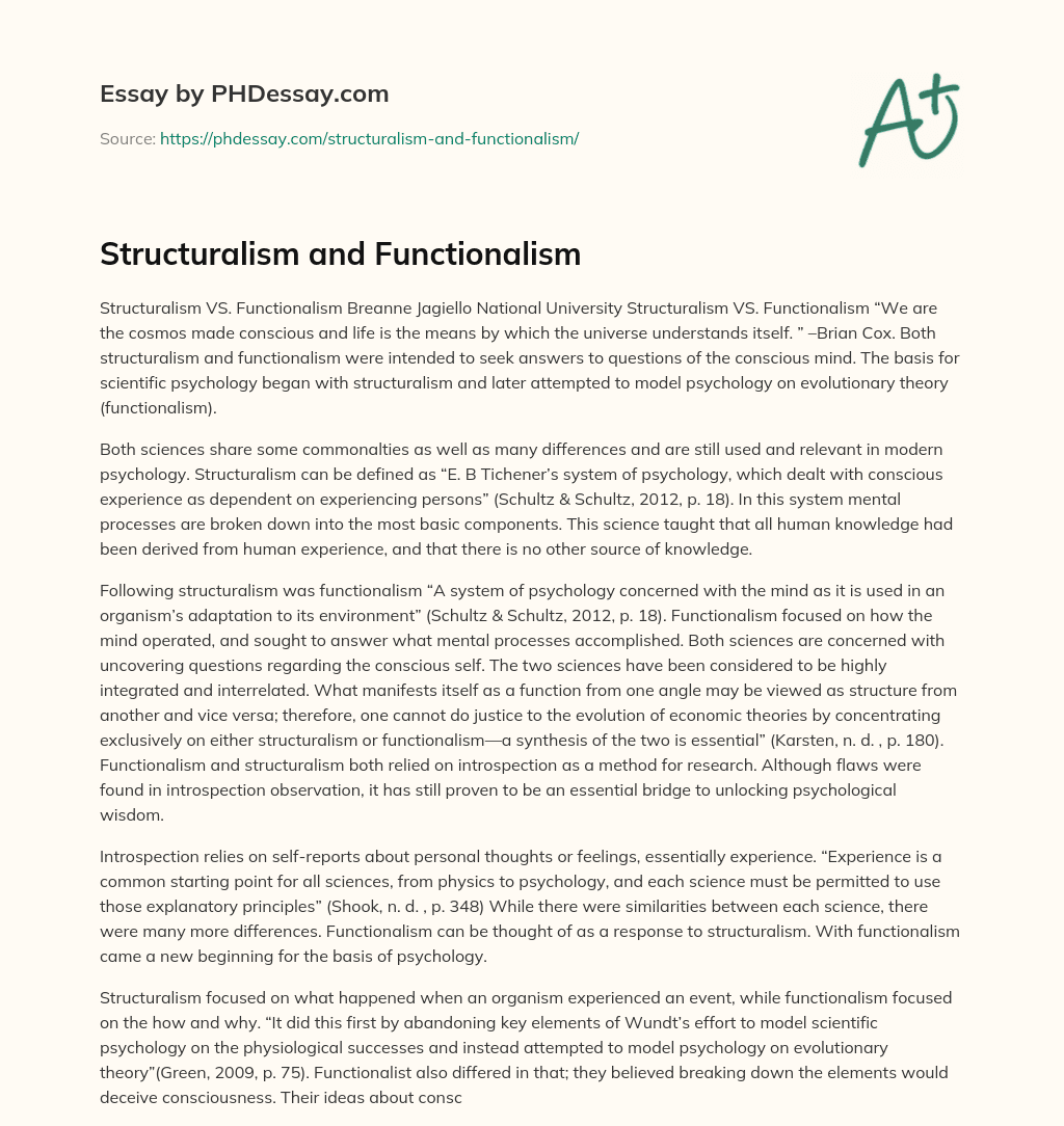 Structuralism And Functionalism Compare And Contrast Example