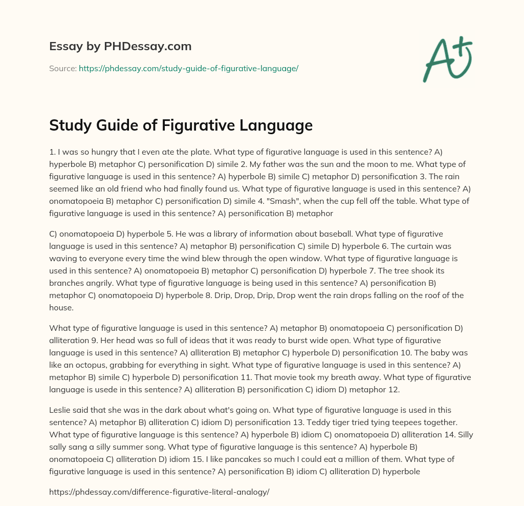 Study Guide Of Figurative Language Example (400 Words) - PHDessay.com