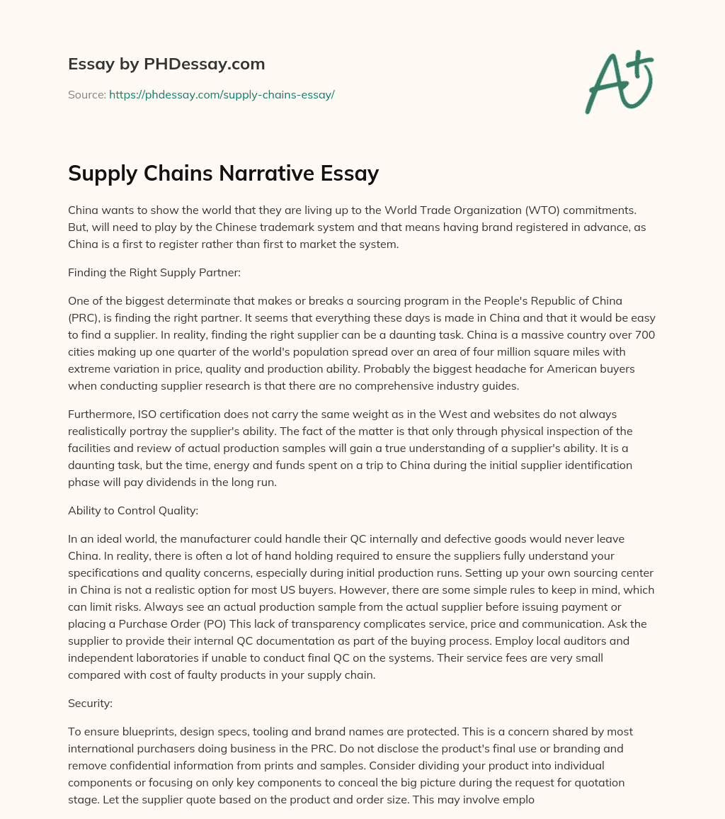Supply Chains Narrative Essay