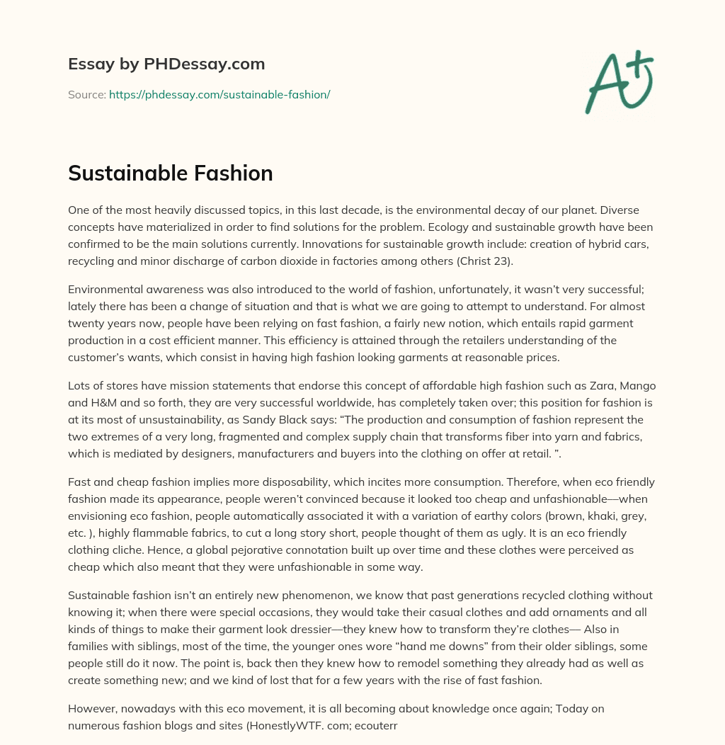 Sustainable Fashion Essay Example