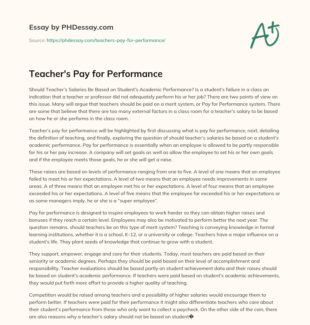 Teacher's Pay for Performance