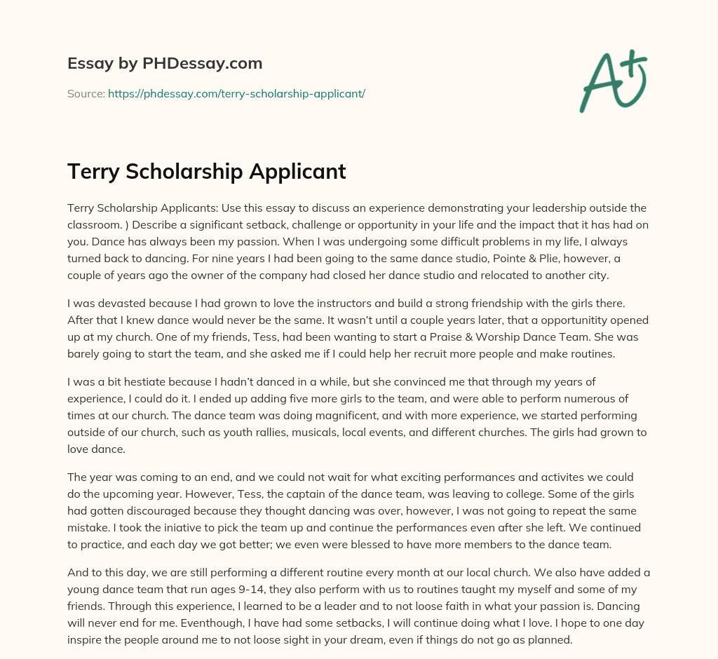 Terry Scholarship Applicant (500 Words)