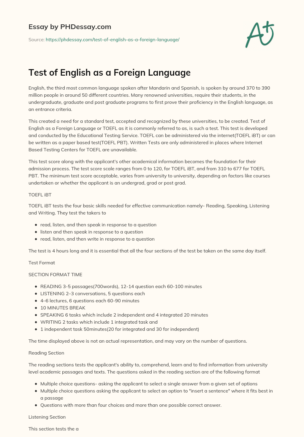 Test of English as a Foreign Language