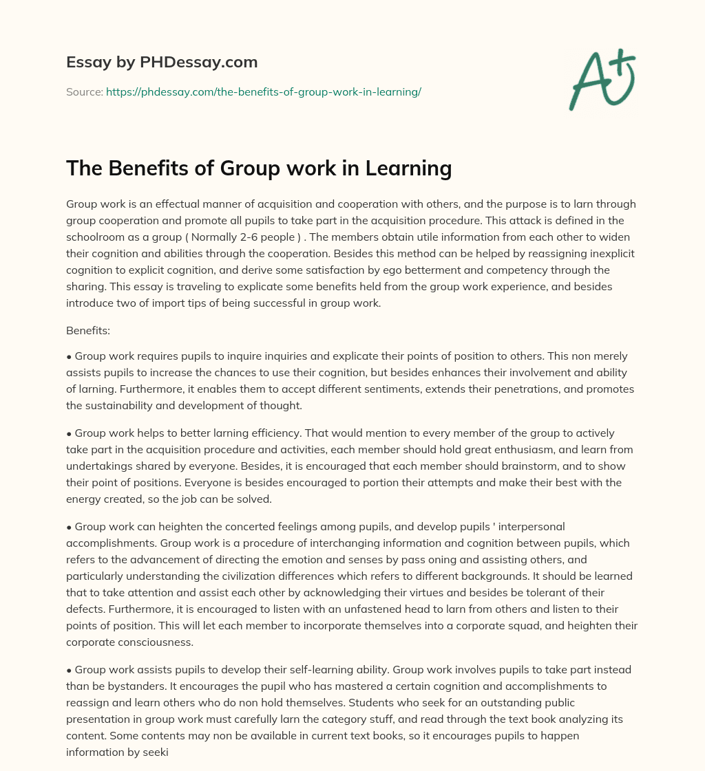 The Benefits of Group work in Learning