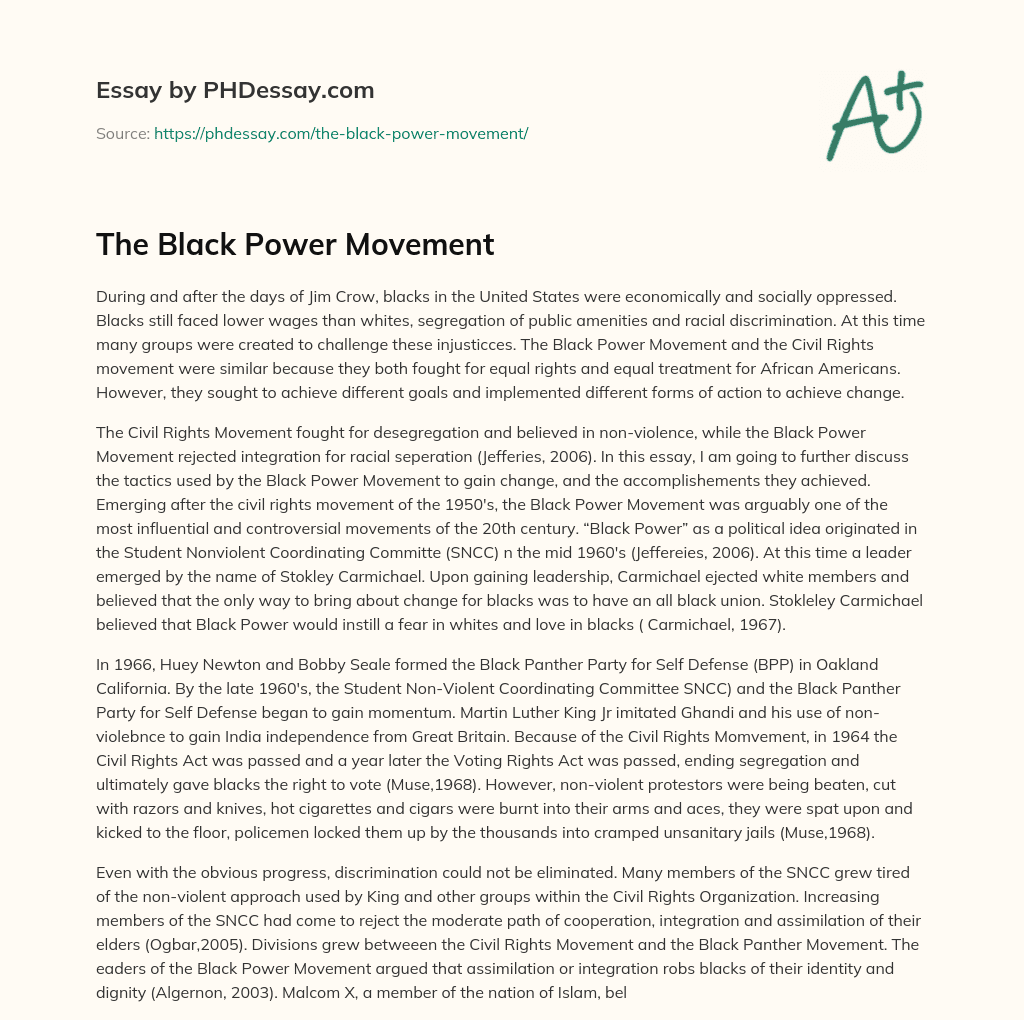 The Black Power Movement (600 Words)