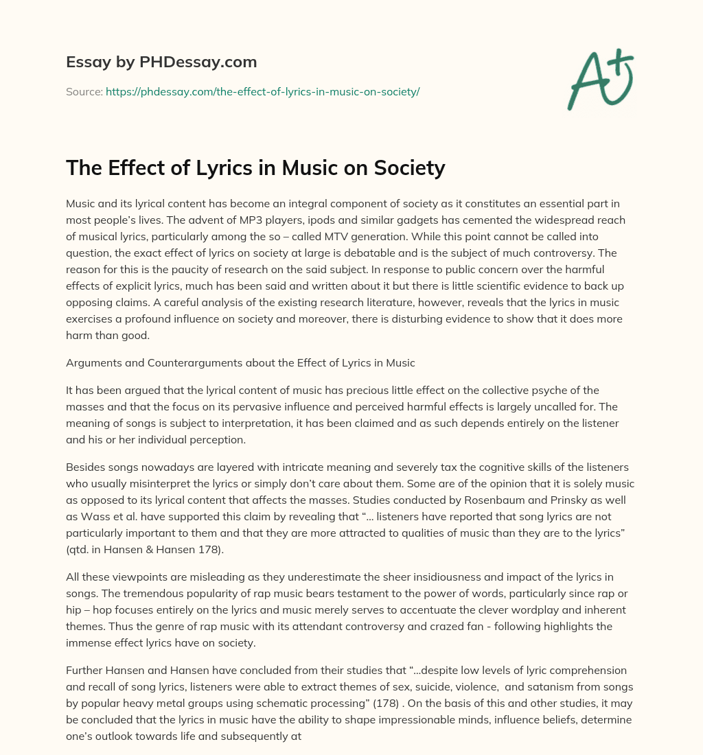 The Effect of Lyrics in Music on Society(04)