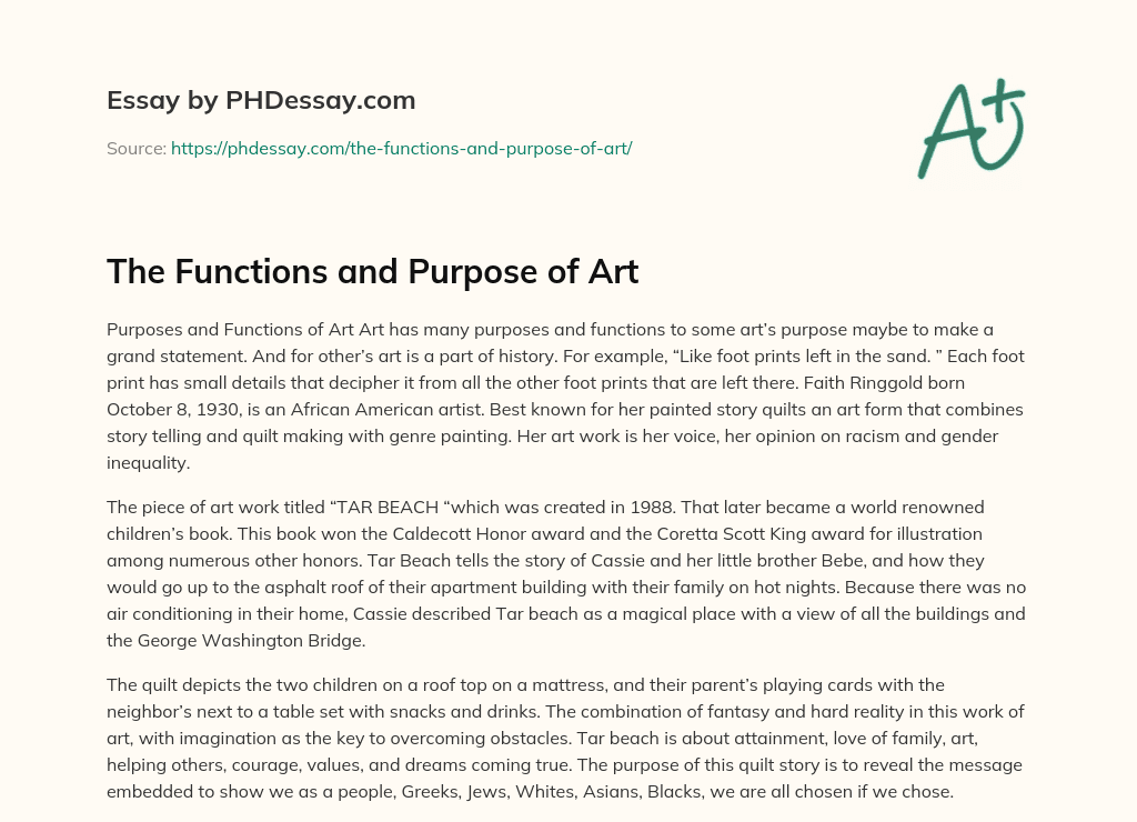 The Functions and Purpose of Art (300 Words)