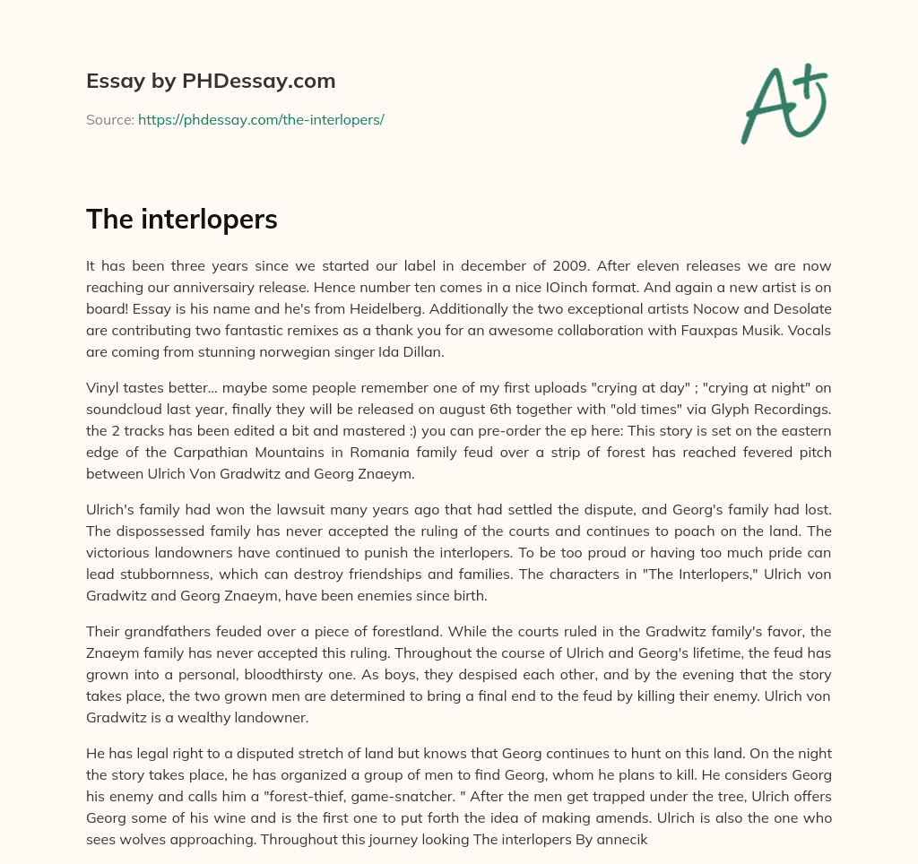 The Interlopers Analysis Essay Example (400 Words)