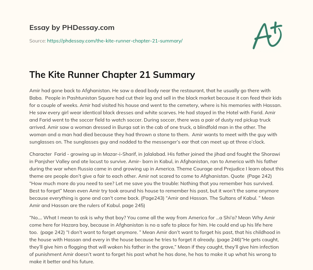 The Kite Runner Chapter 21 Summary (400 Words)