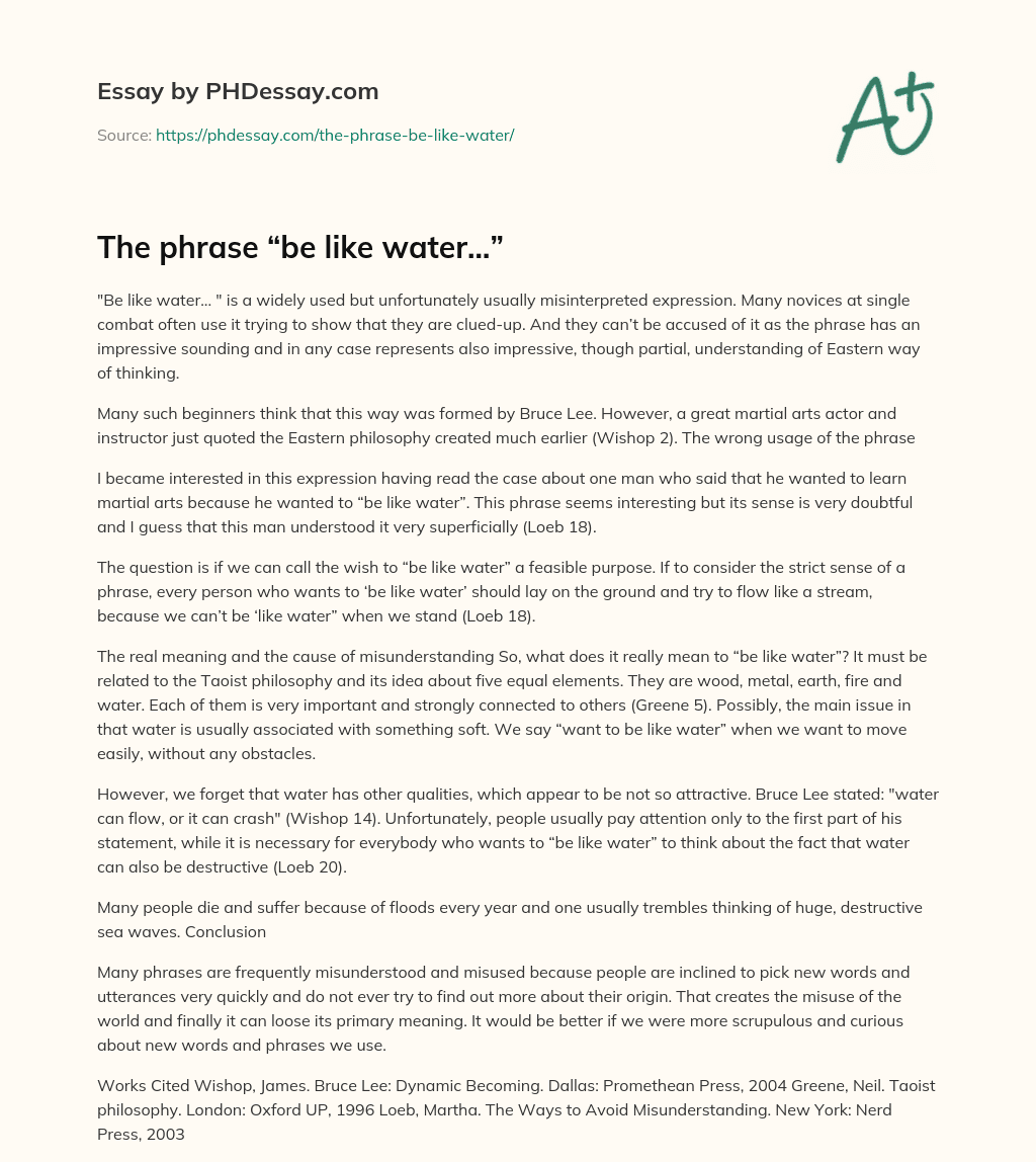 The phrase “be like water…” (500 Words)