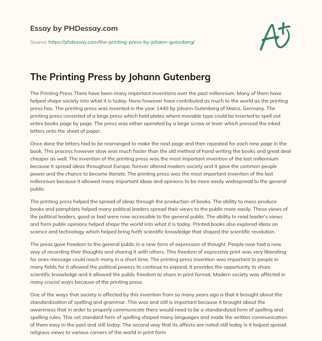 The Printing Press by Johann Gutenberg