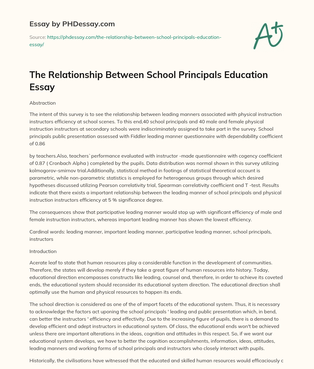 The Relationship Between School Principals Education Essay