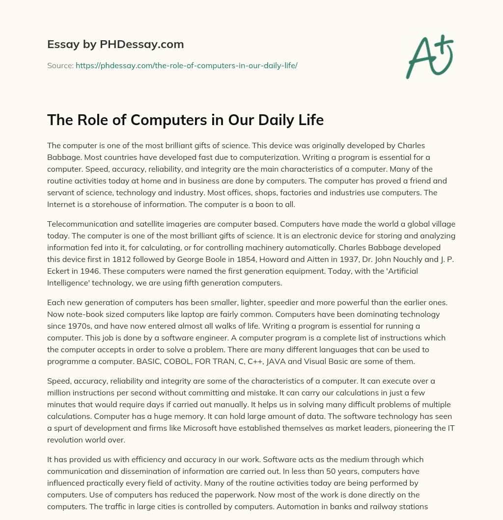 The Role of Computers in Our Daily Life