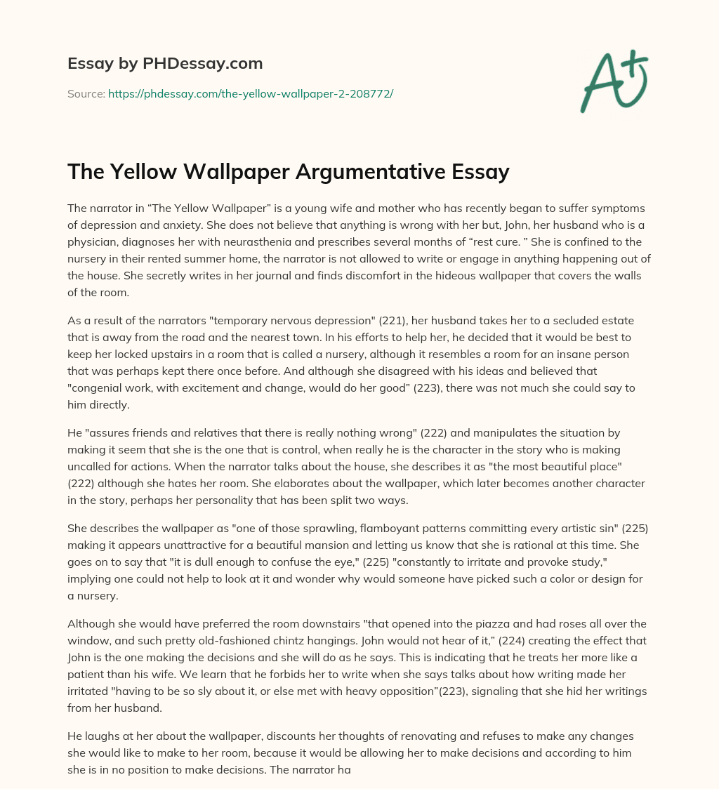 The Yellow Wallpaper Argumentative Essay