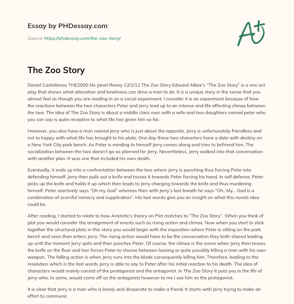 The Zoo Story Essay Example (600 Words)