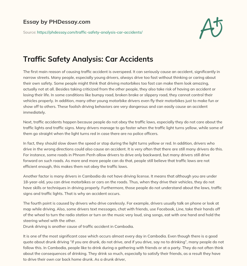 Traffic Safety Analysis Car Accidents (600 Words)