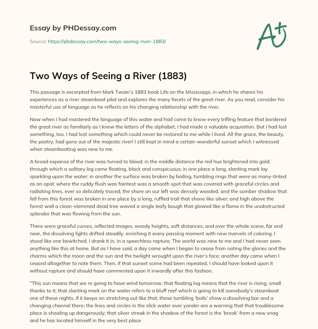 Two Ways Of Seeing A River (1883) Summary And Persuasive Essay