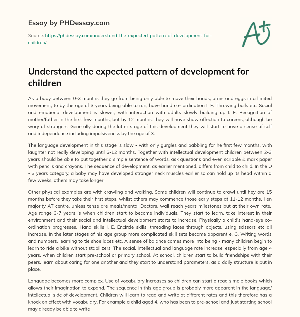 Understand the expected pattern of development for children