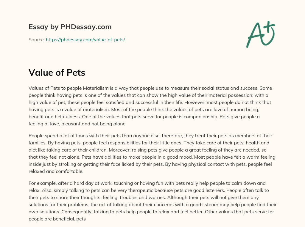 Value of Pets (300 Words)