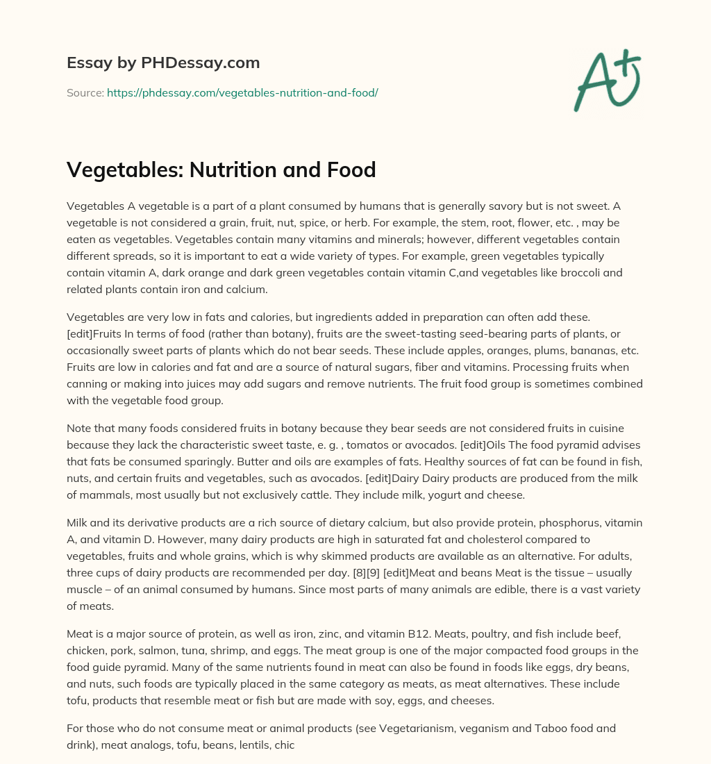Vegetables Nutrition and Food