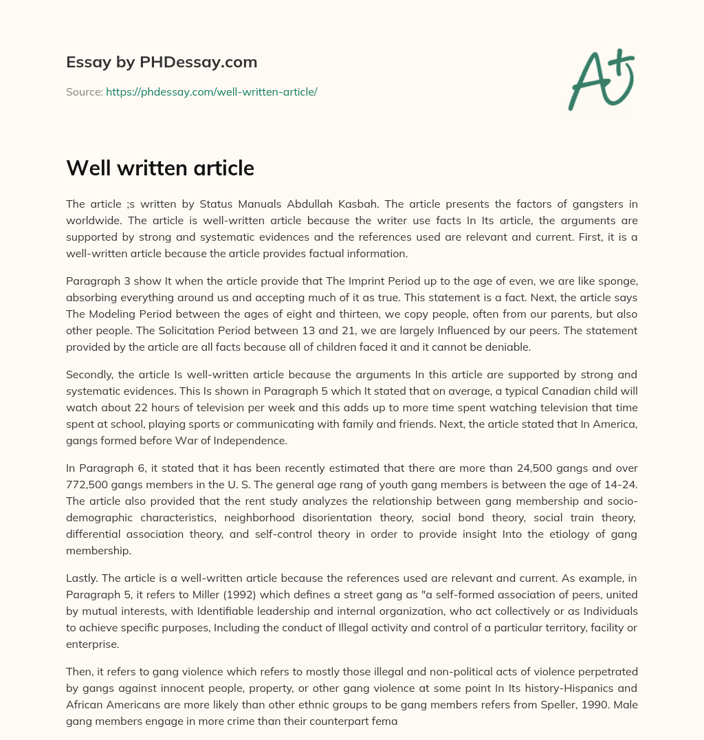 Well written article (600 Words)