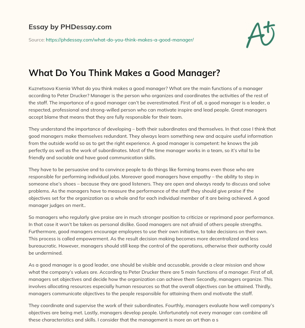What Do You Think Makes a Good Manager? (500 Words)