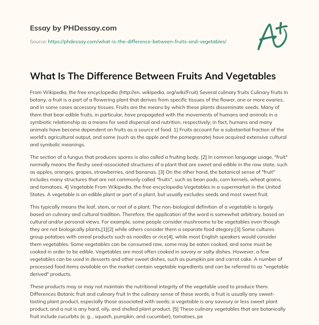 What Is The Difference Between Fruits And Vegetables Essay Example
