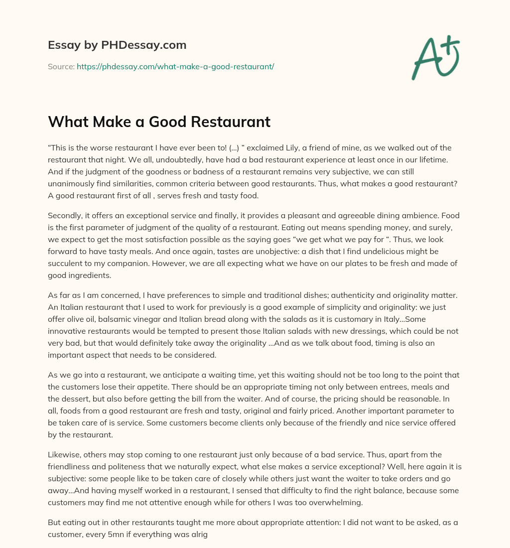 What Make a Good Restaurant